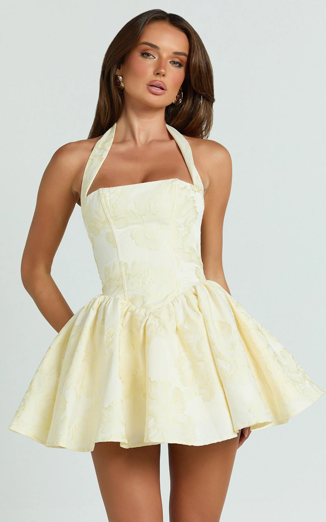 Maddy Mini Dress - Square Neck Halter Fit And Flare Dress in Blue