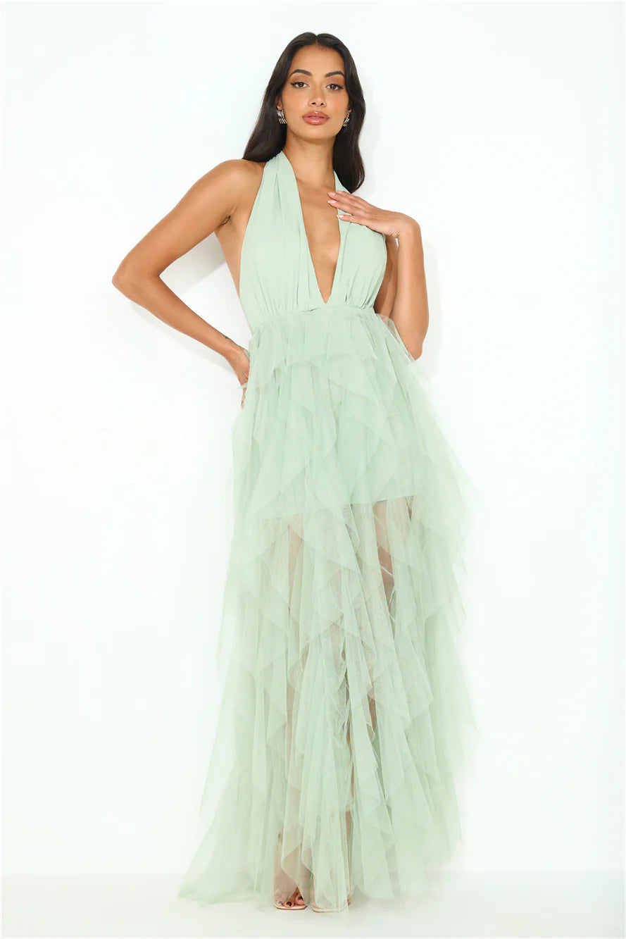 Into The Middle Tulle Halter Maxi Dress Pink