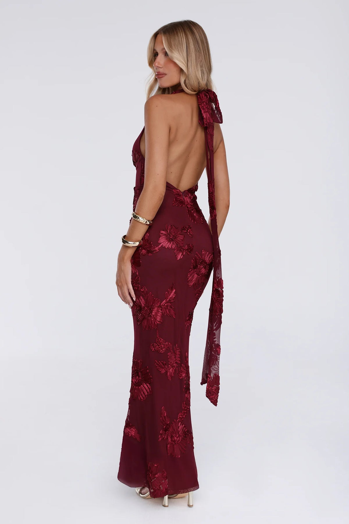 Lime Light Mesh Halter Maxi Dress Pink