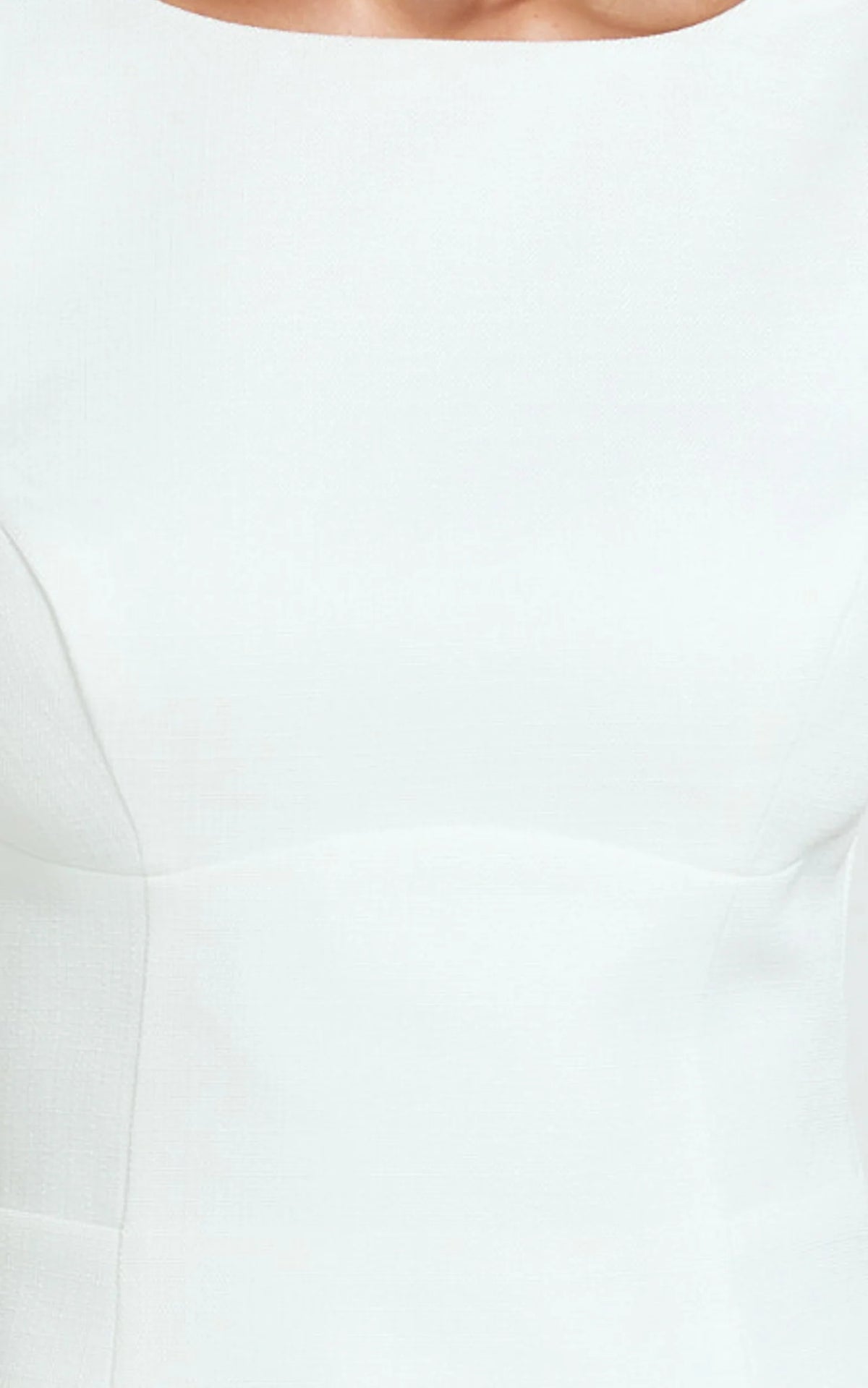 Raquelle Mini Dress - Boucle Boat Neck V Back Fit and Flare Dress in White
