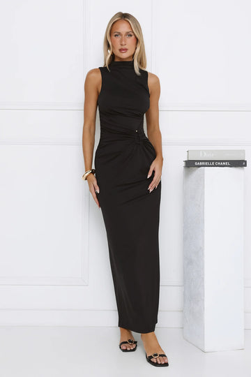 Radiant Petal Maxi Dress Black
