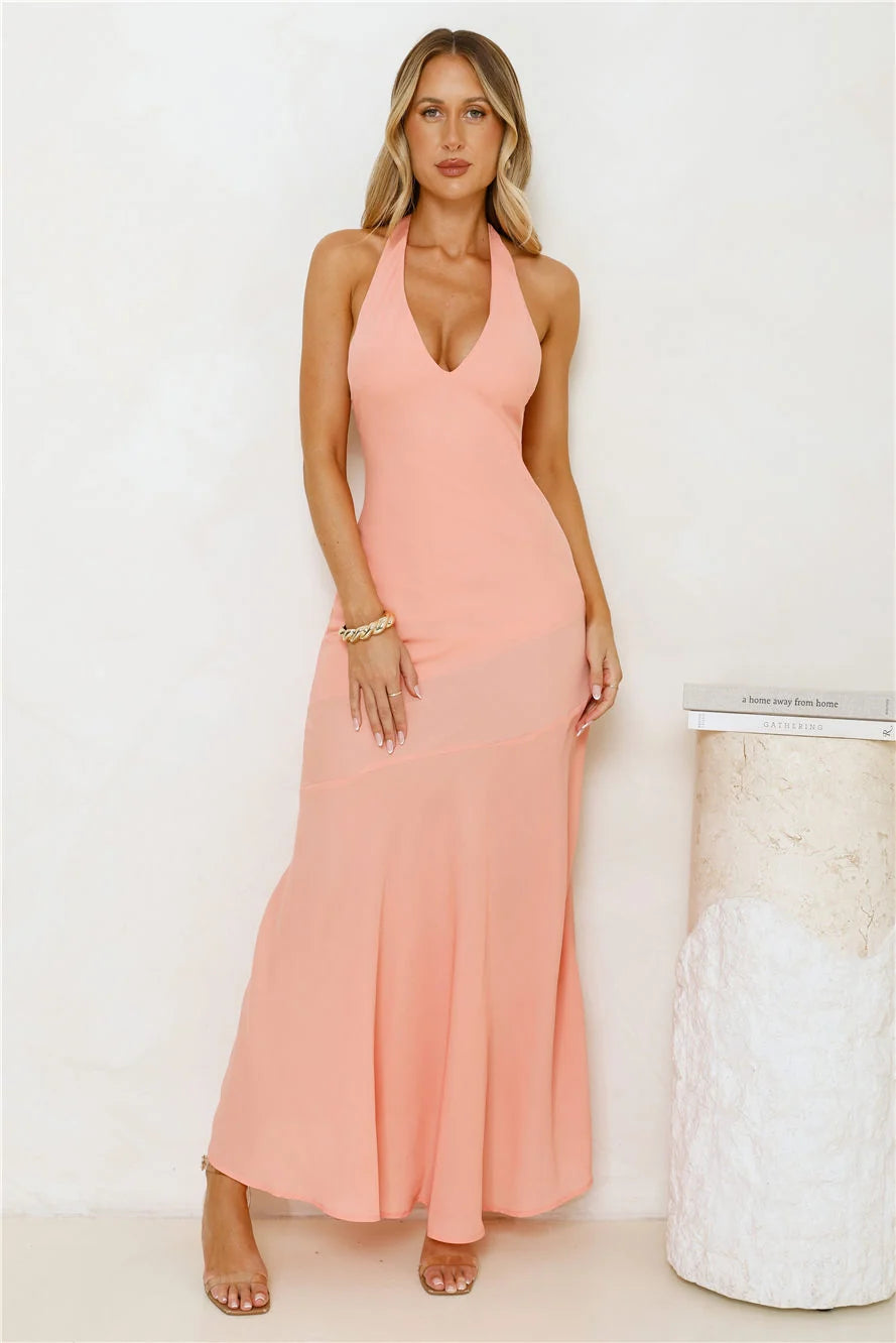 Polished Edge Halter Maxi Dress Blue