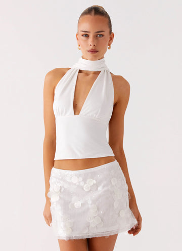 Milos Scarf Halter Neck Top - White