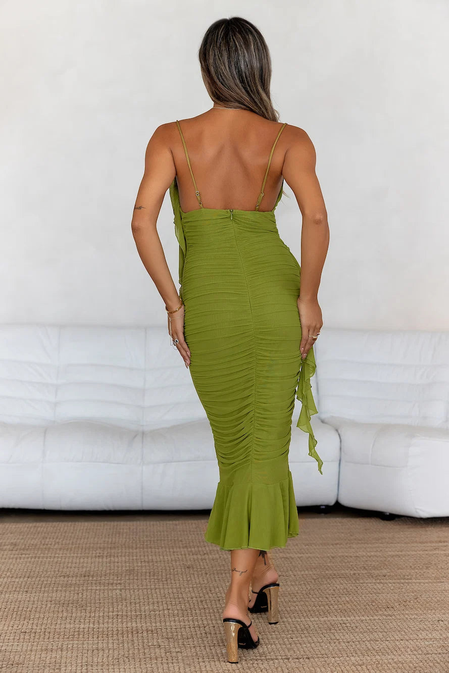 You're You Mesh Midi Dress Olive