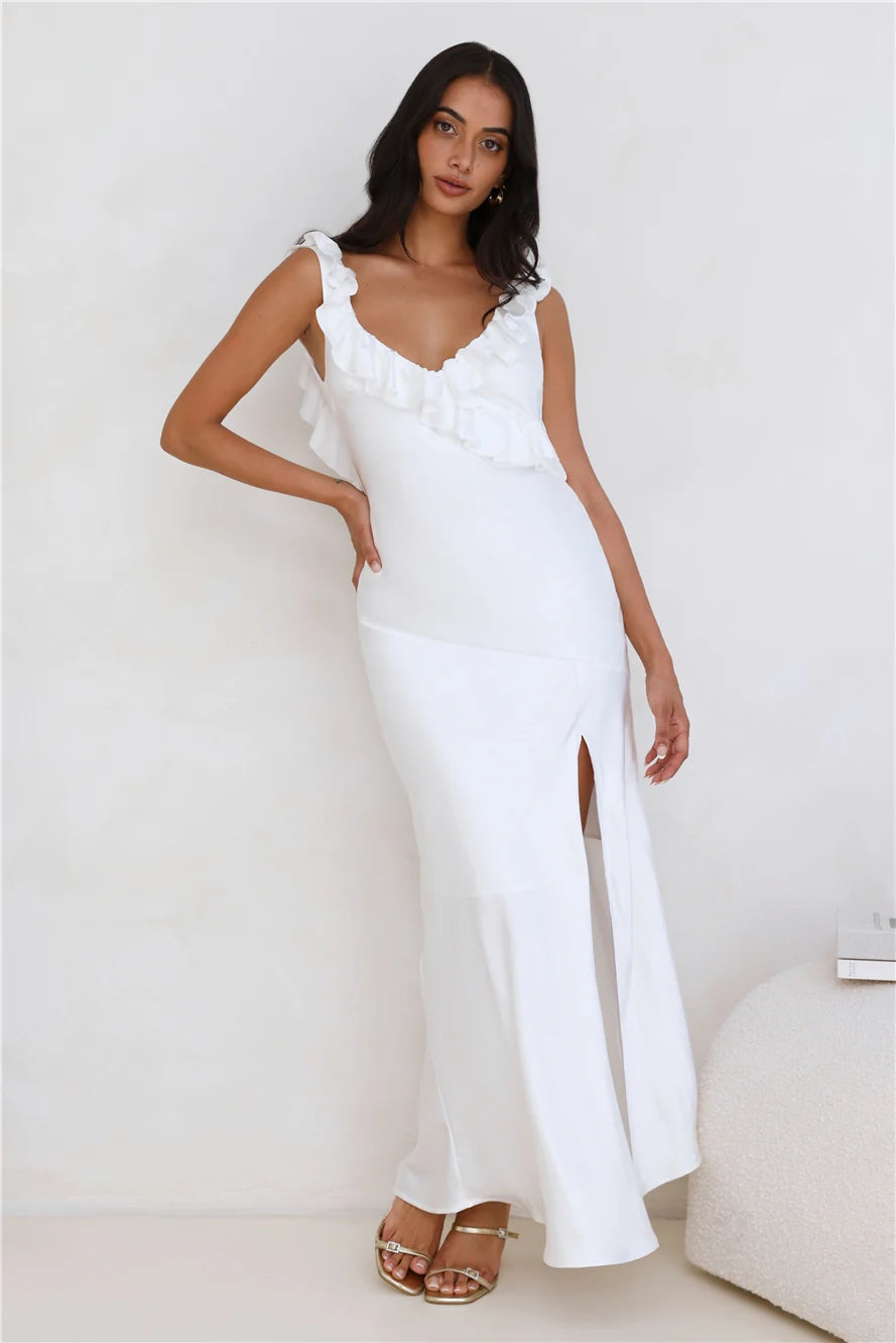 Chasing The Spark Satin Maxi Dress Blue