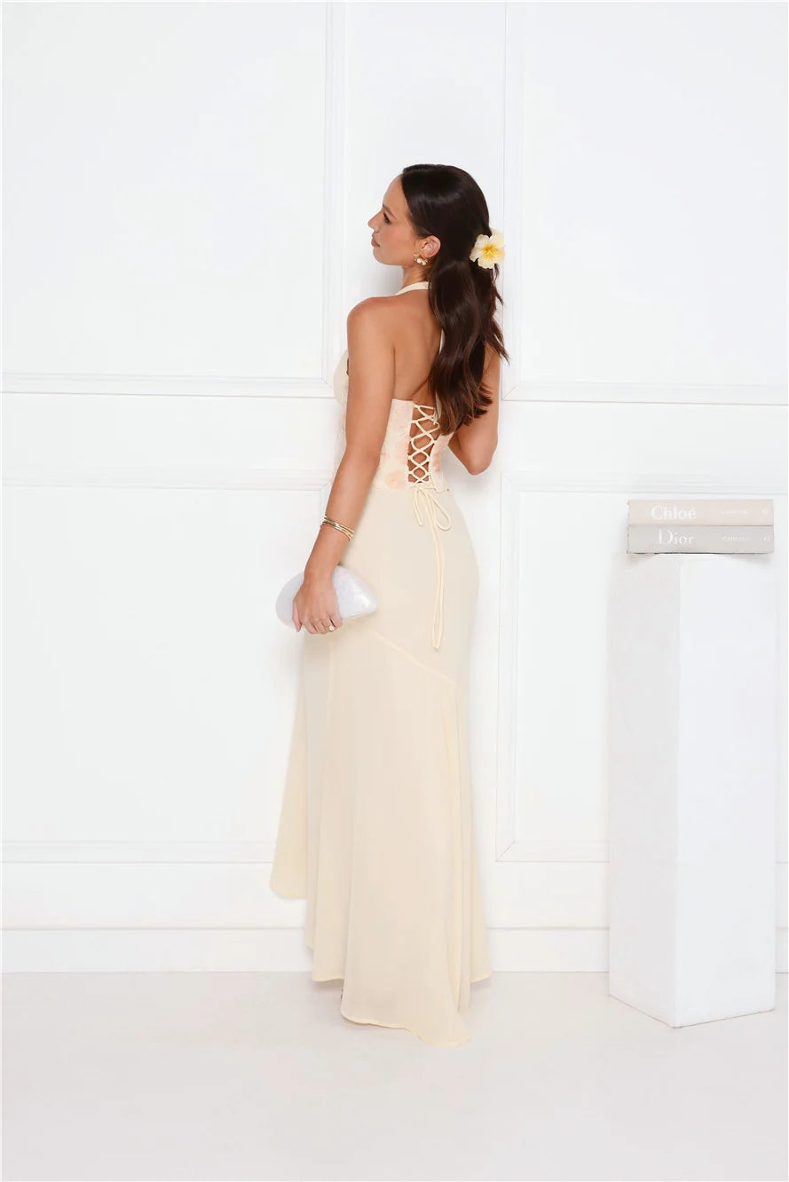Silver Lining Love Halter Maxi Dress Blue
