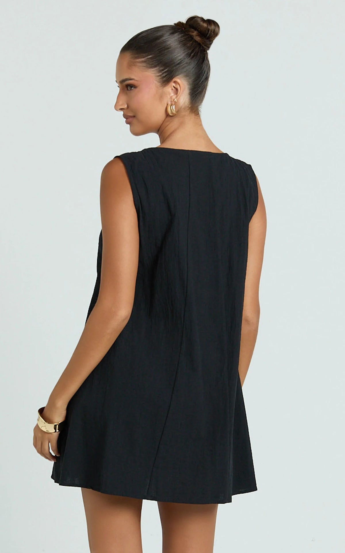 Lucinda Mini Dress - Deep U Gathered Neck Smock Dress in Pale Blue