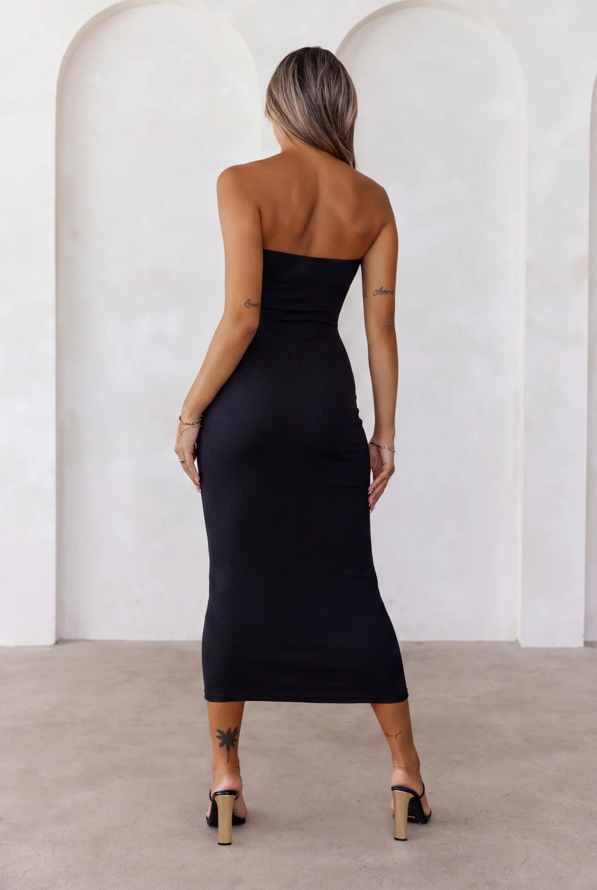 BASE Luxe Rib The Ultimate Strapless Midi Dress Black