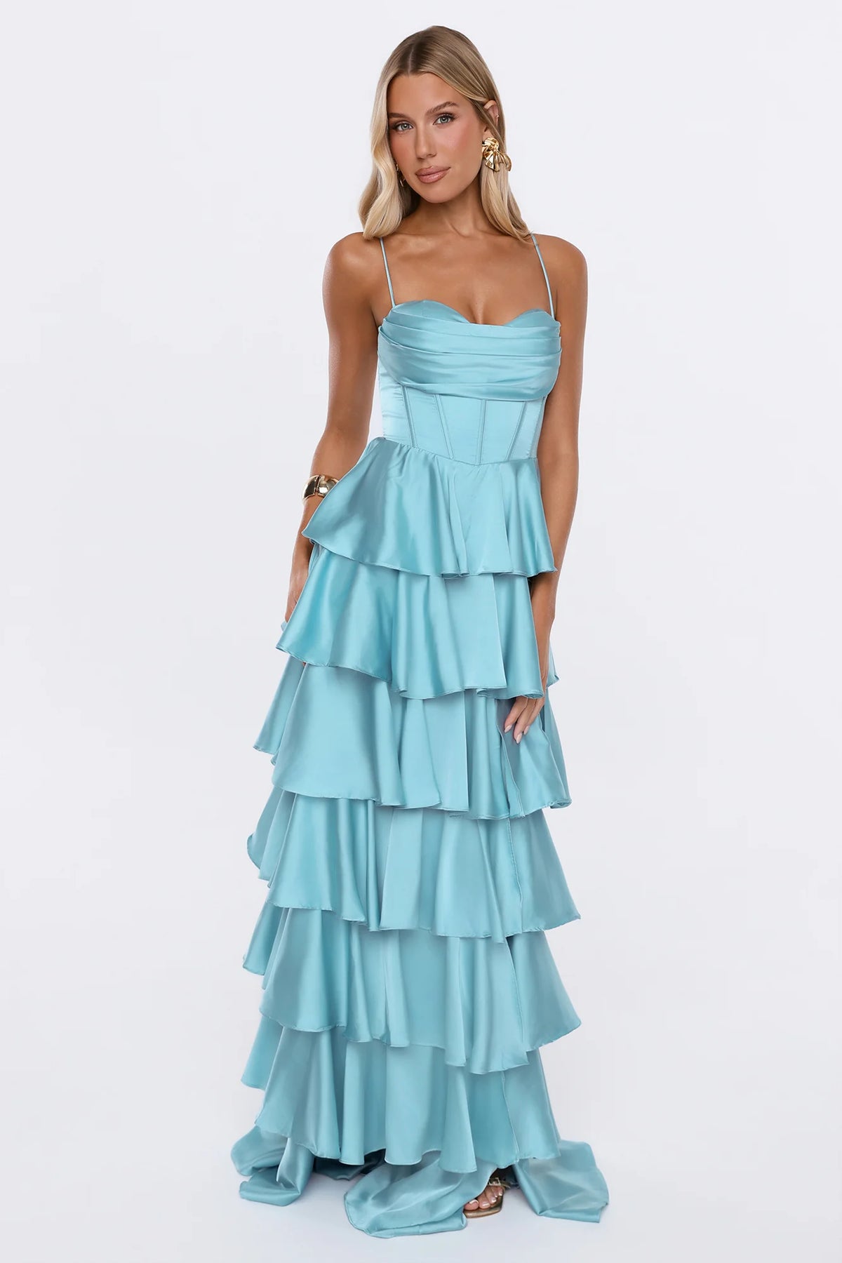 Lights Camera Party Satin Maxi Dress Emerald