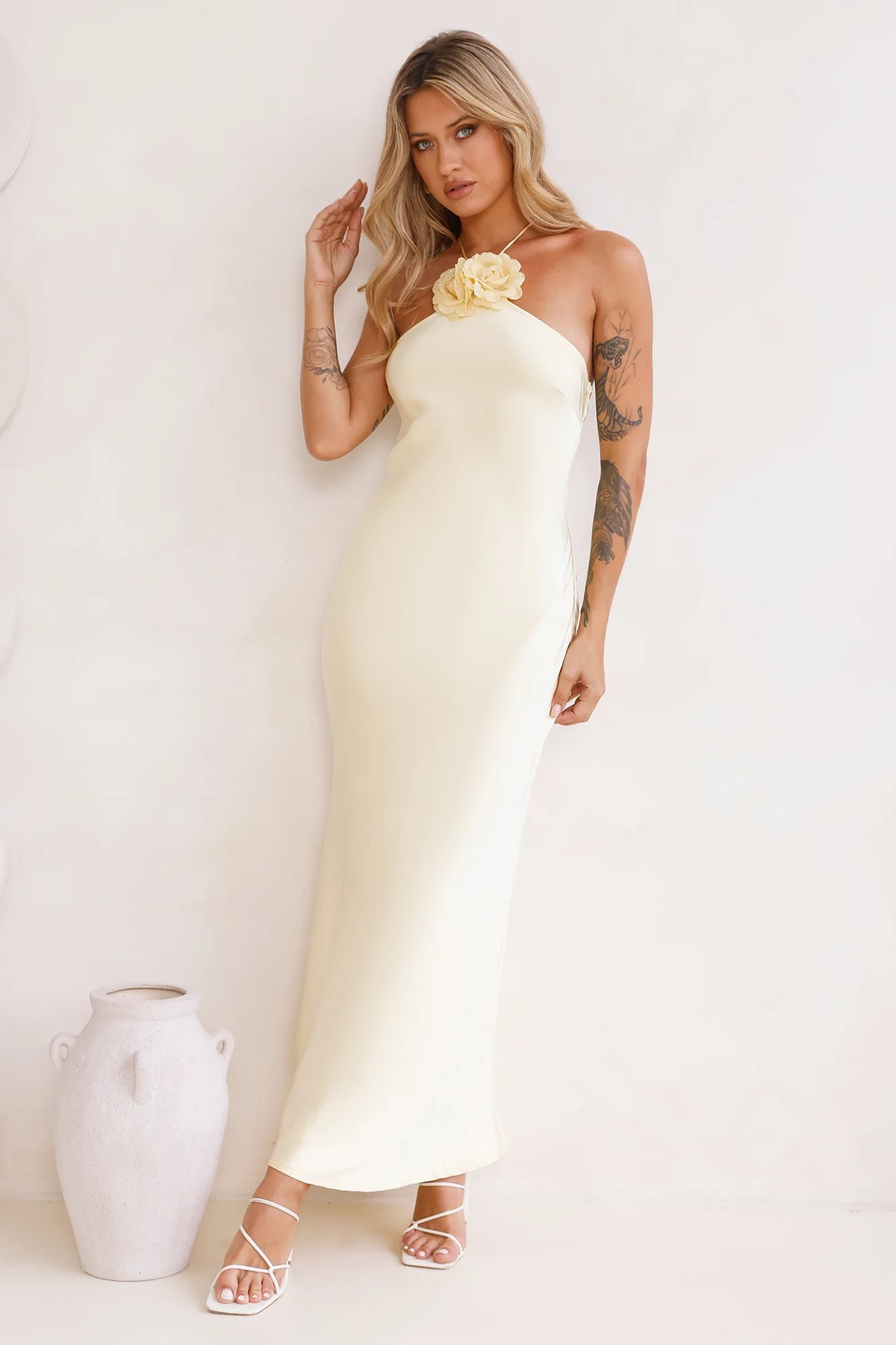 Admired By All Satin Halter Maxi Dress Blue
