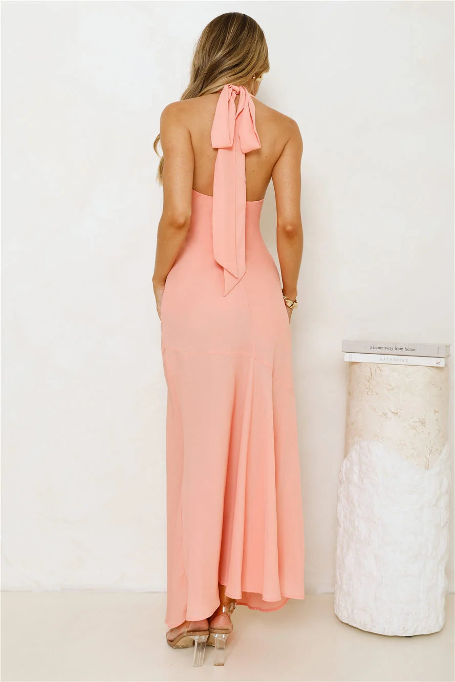 Polished Edge Halter Maxi Dress Blue