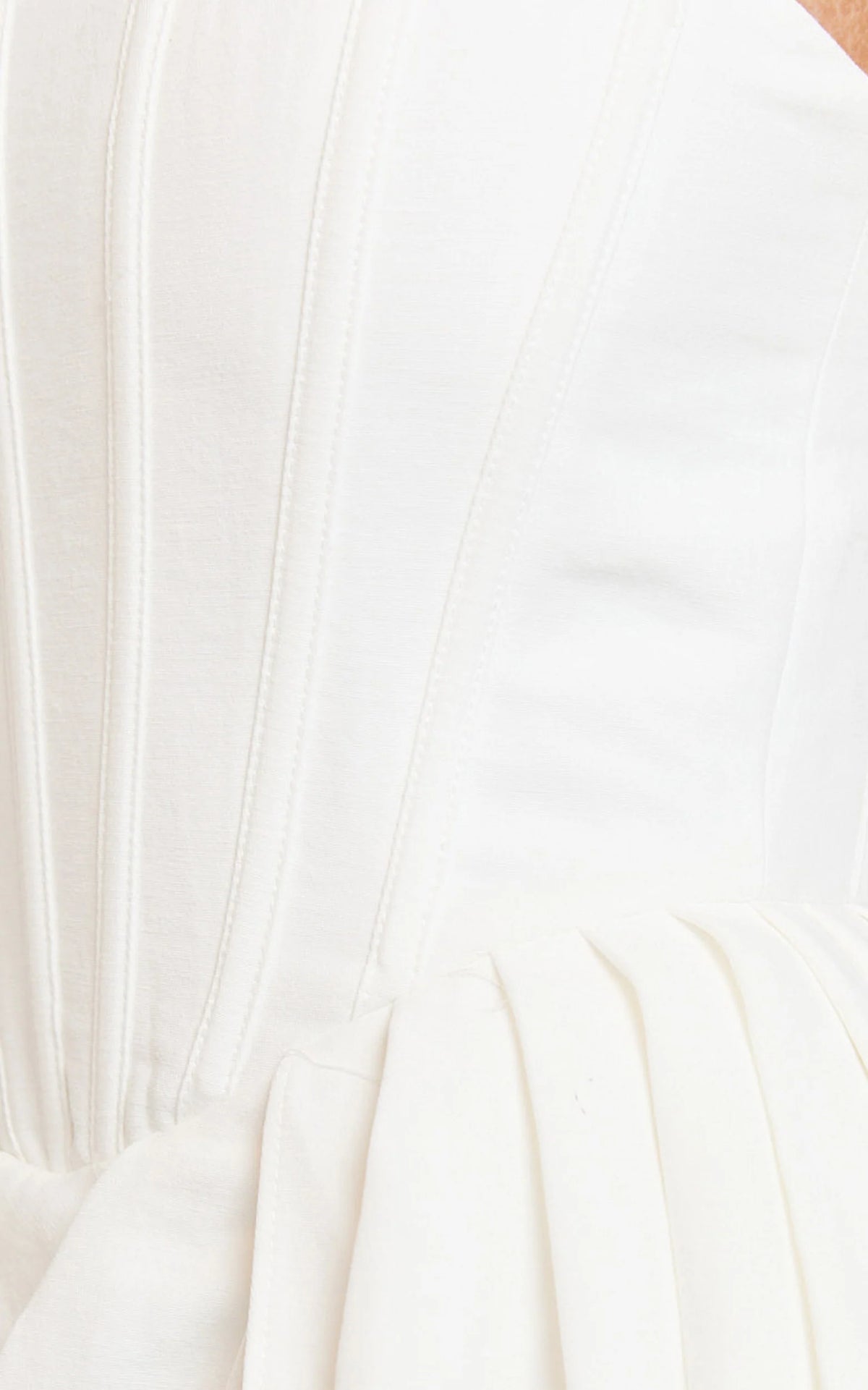 Jeanette Mini Dress - Strapless Corset Bodice Draped Waist Dress in White