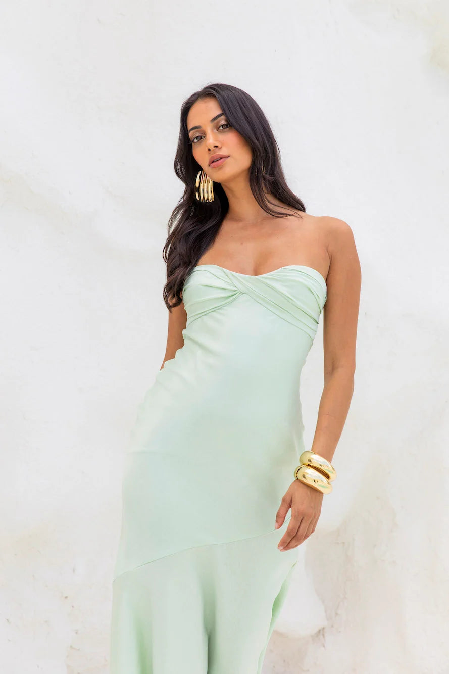Heritage Strapless Satin Maxi Dress Yellow