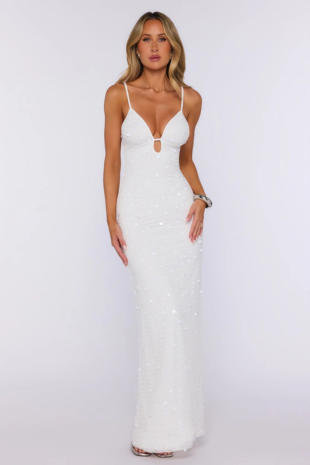 Sunset Plans Knit Sequin Maxi Dress White