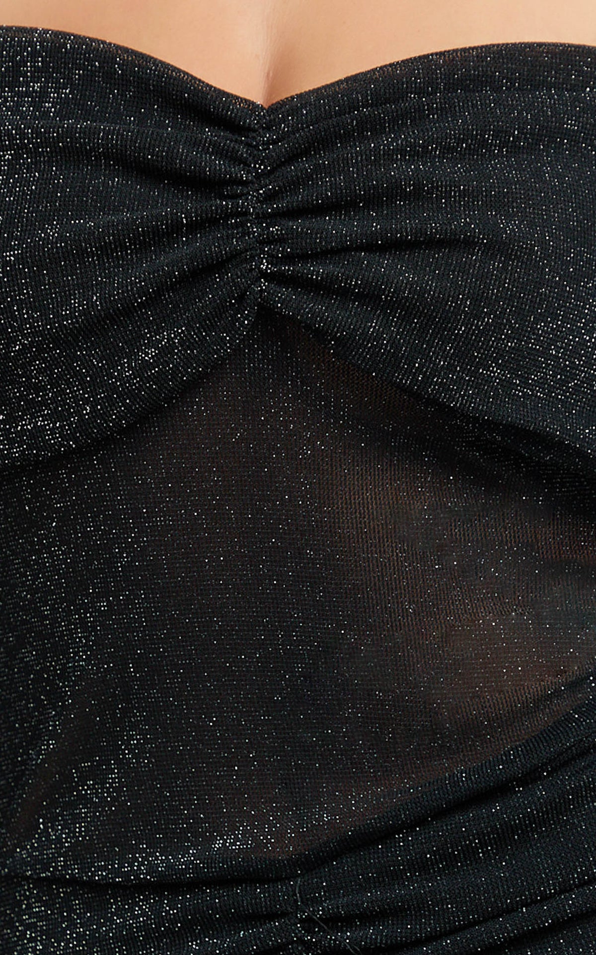 Rumi Mini Dress - Glitter Tulle Off Shoulder Ruched Dress in Black