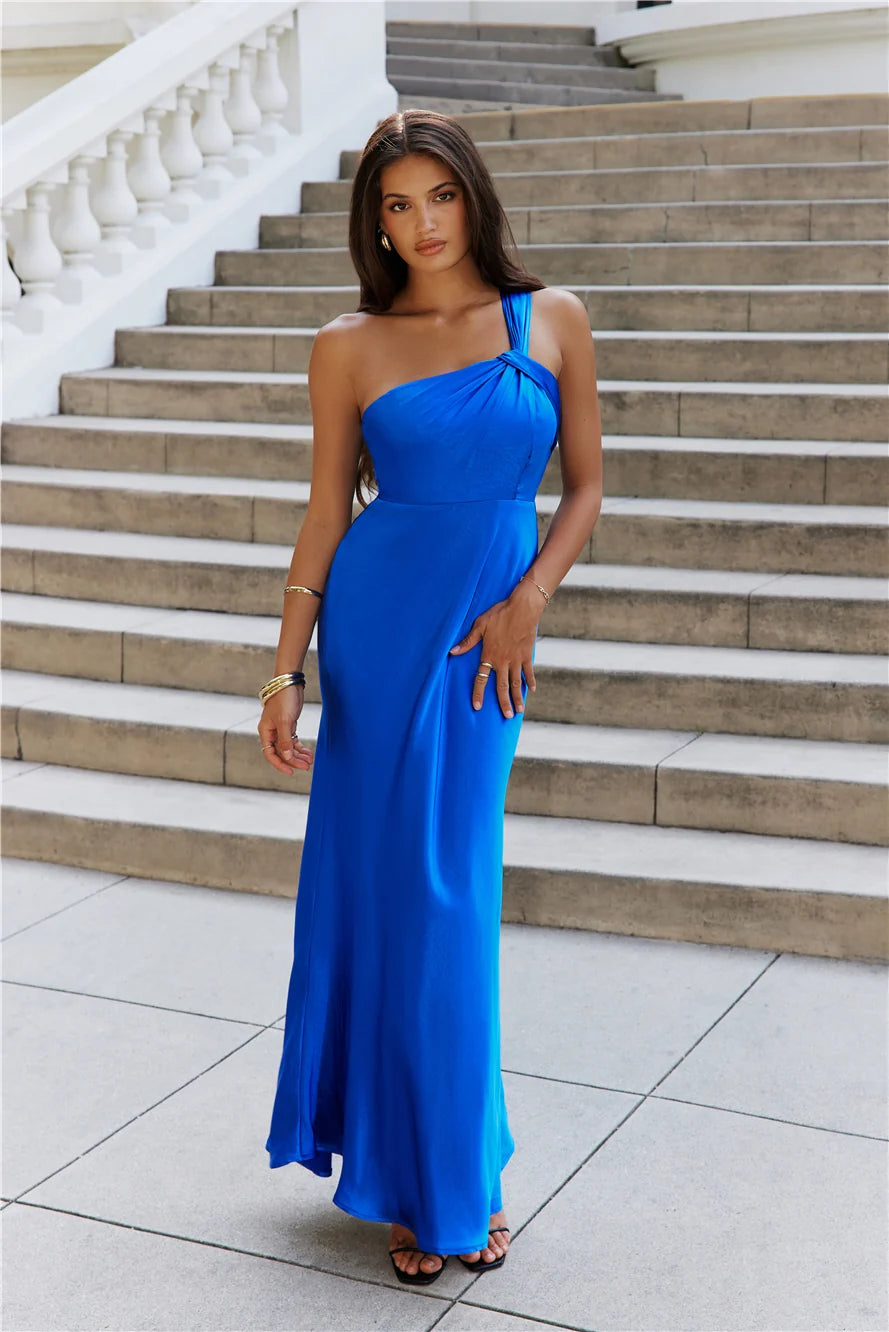Graceful Elegance One Shoulder Satin Maxi Dress Orange
