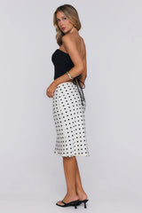 Set Trends Now Satin Polka Dot Midi Skirt  Off White