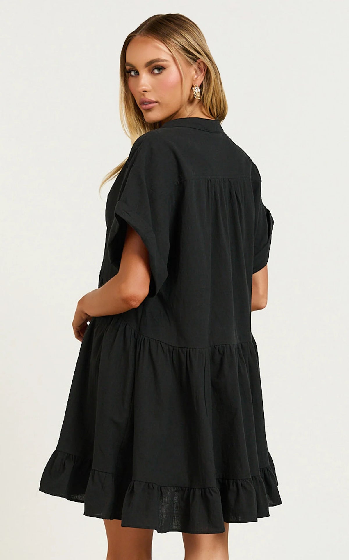 Calissa Mini Dress - Frill Hem Smock Dress in Light Blue