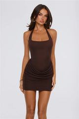 Too Cute Tonight Halter Mini Dress Brown