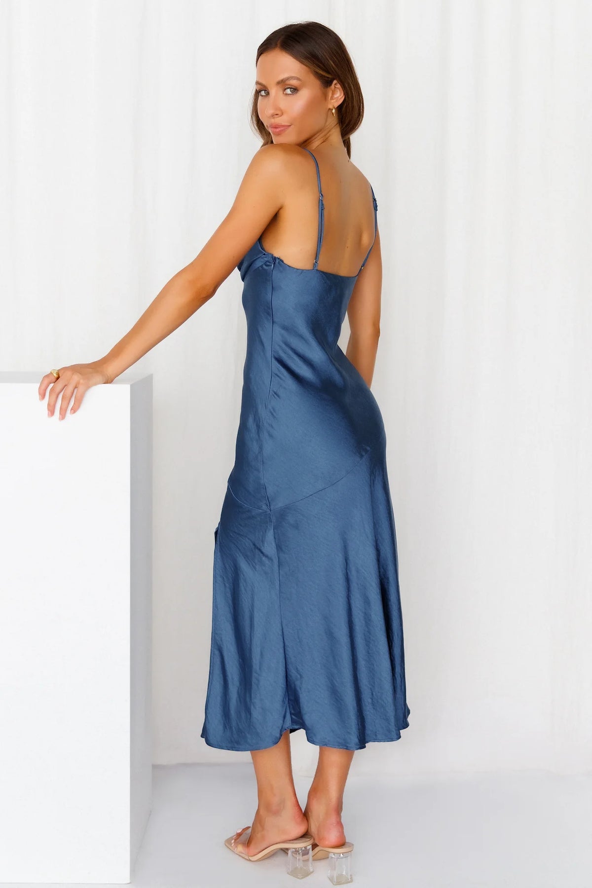 Lychee Martini Satin Midi Dress Forest Green