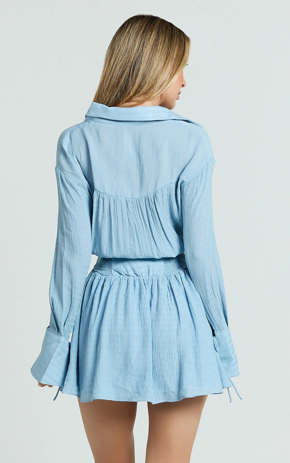 Valerie Mini Dress - Collared Long Sleeve Waist Shirt Dress in Navy