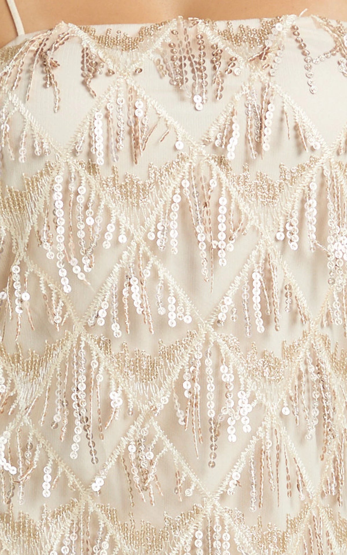 Shook Mini Dress - Cami Sequin Fringe Dress in Champagne Sequin