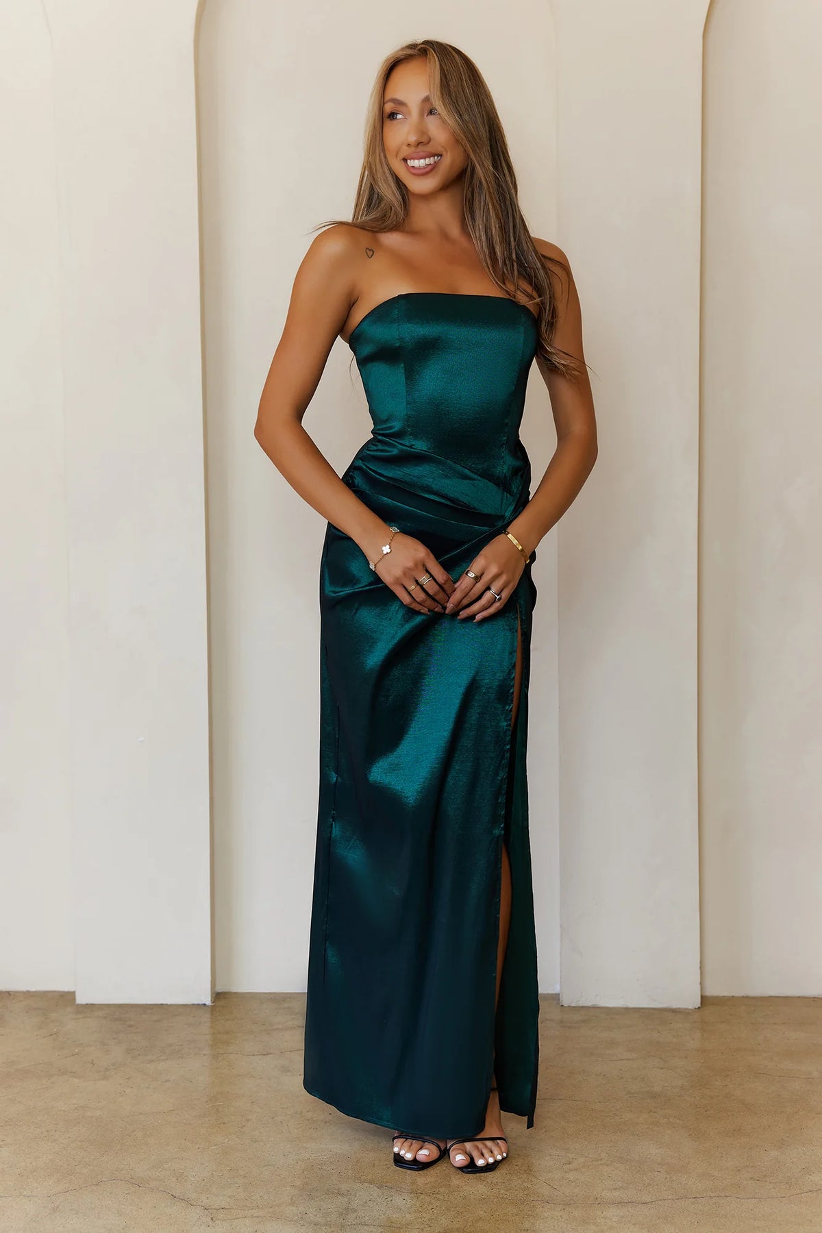 Soulmate Magic Strapless Satin Maxi Dress Navy
