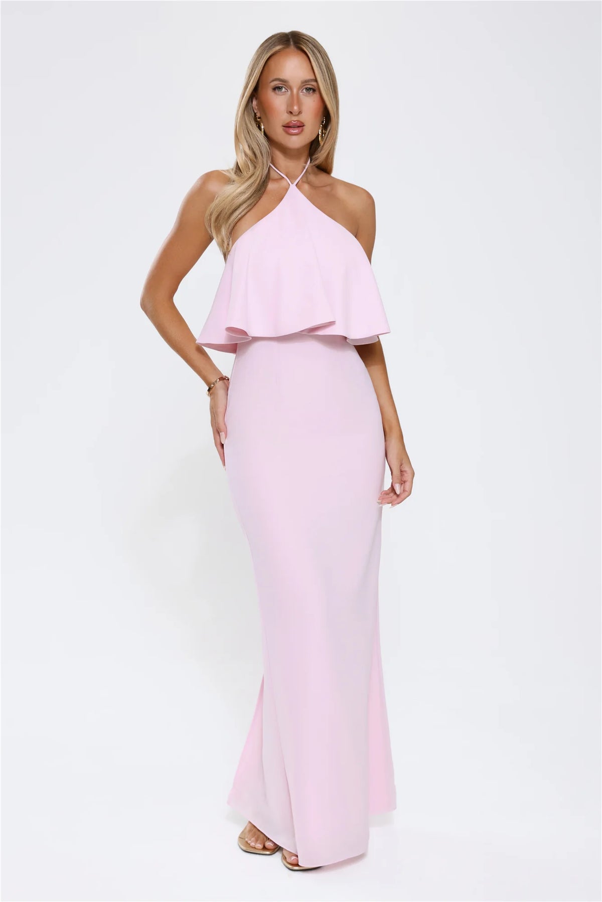 Silken Radiance Halter Maxi Dress Pink