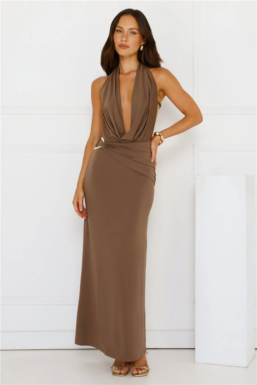 Silk Essence Halter Maxi Dress Black