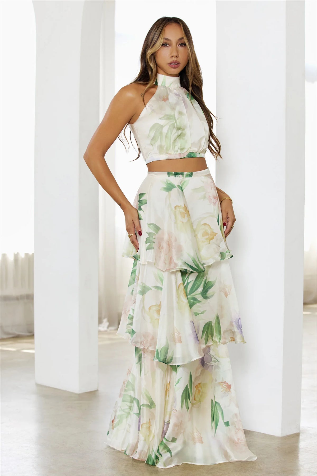 Elegant Blooms Floral Halter Tiered Set Multi