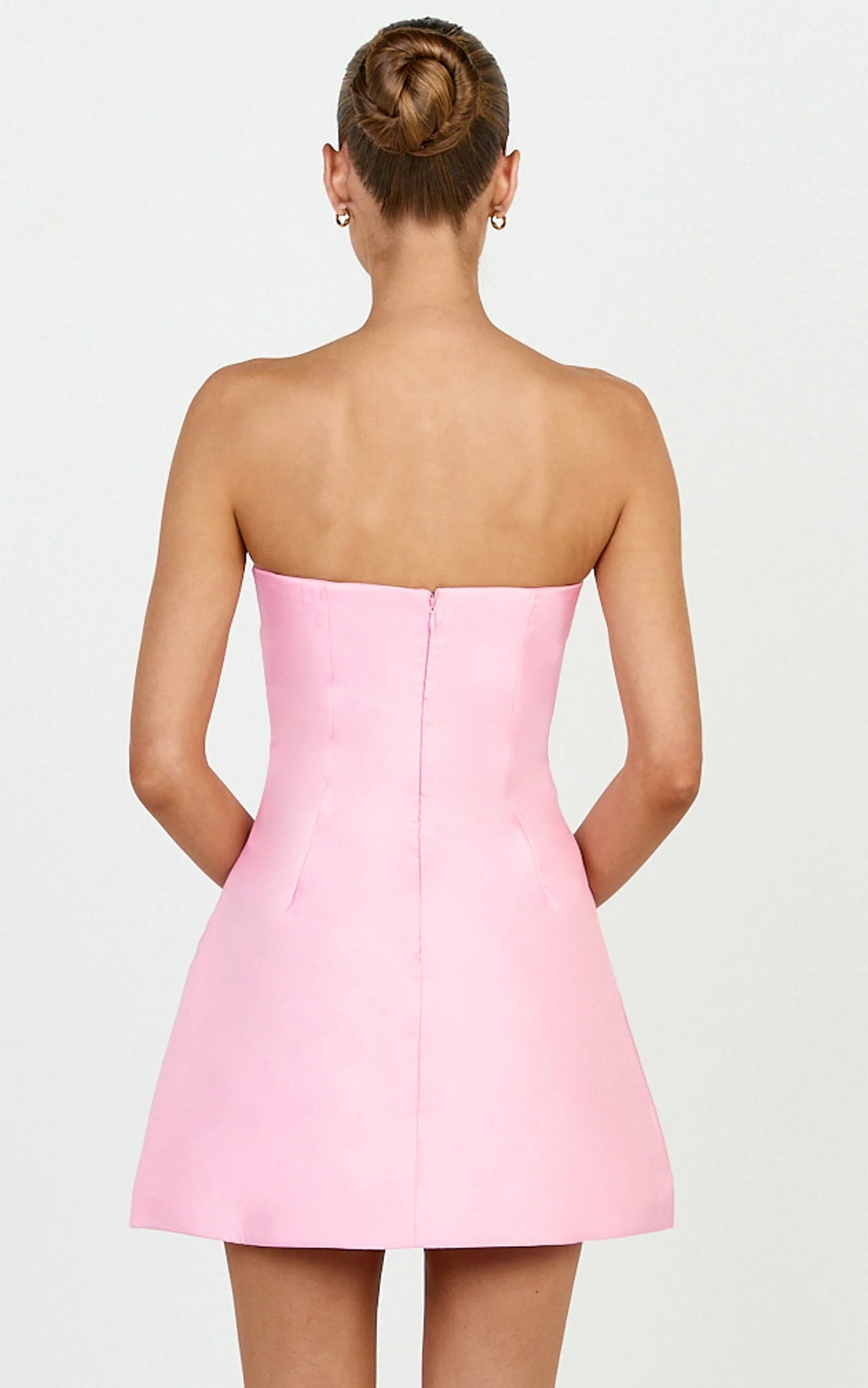 Emme Mini Dress - Strapless Jacquard Placement Floral A Line Dress in Pink