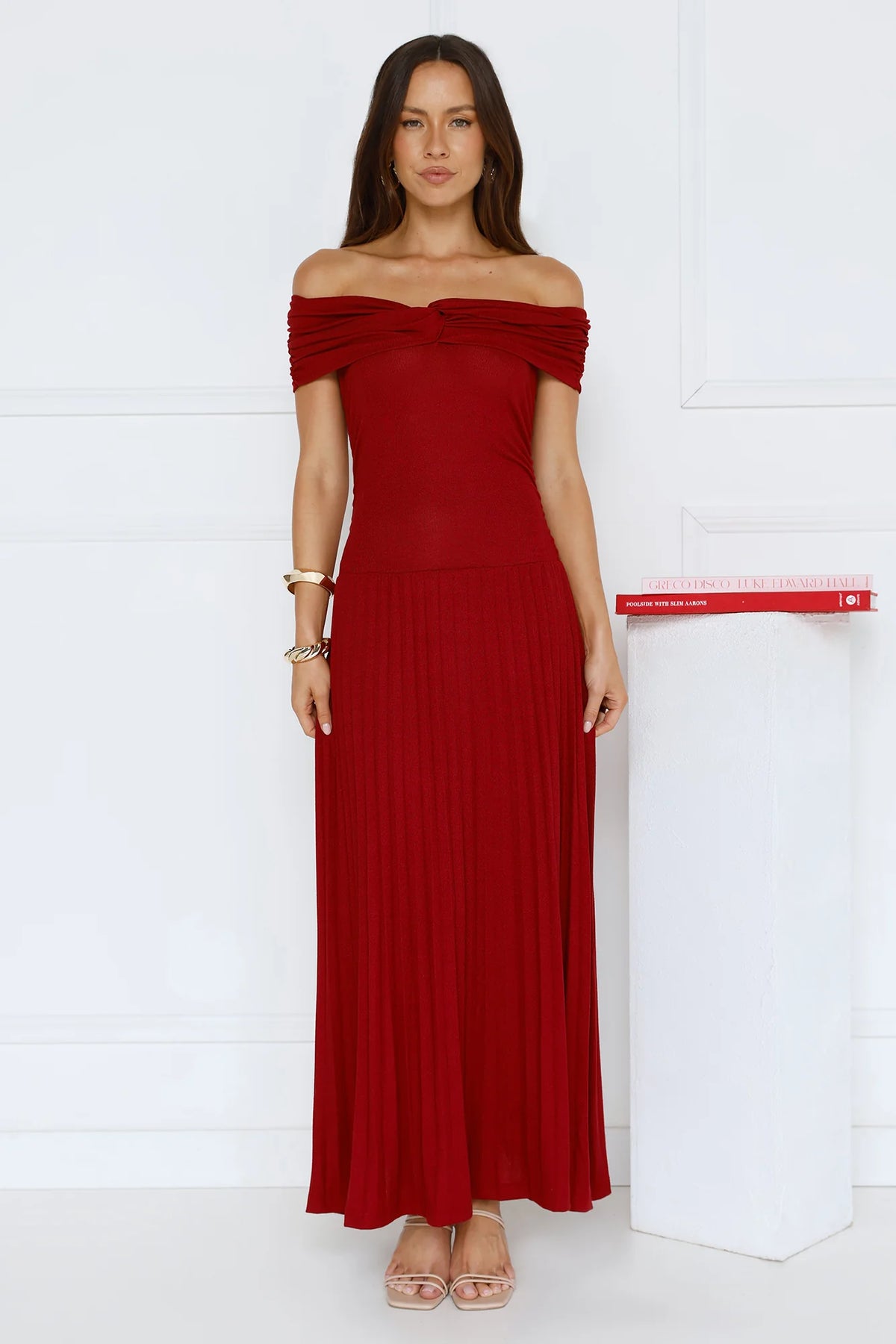 Nikita Off Shoulder Ribbed Maxi Dress Navy