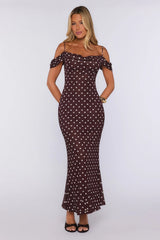 Show Up Stunning Mesh Off Shoulder Midi Dress Brown