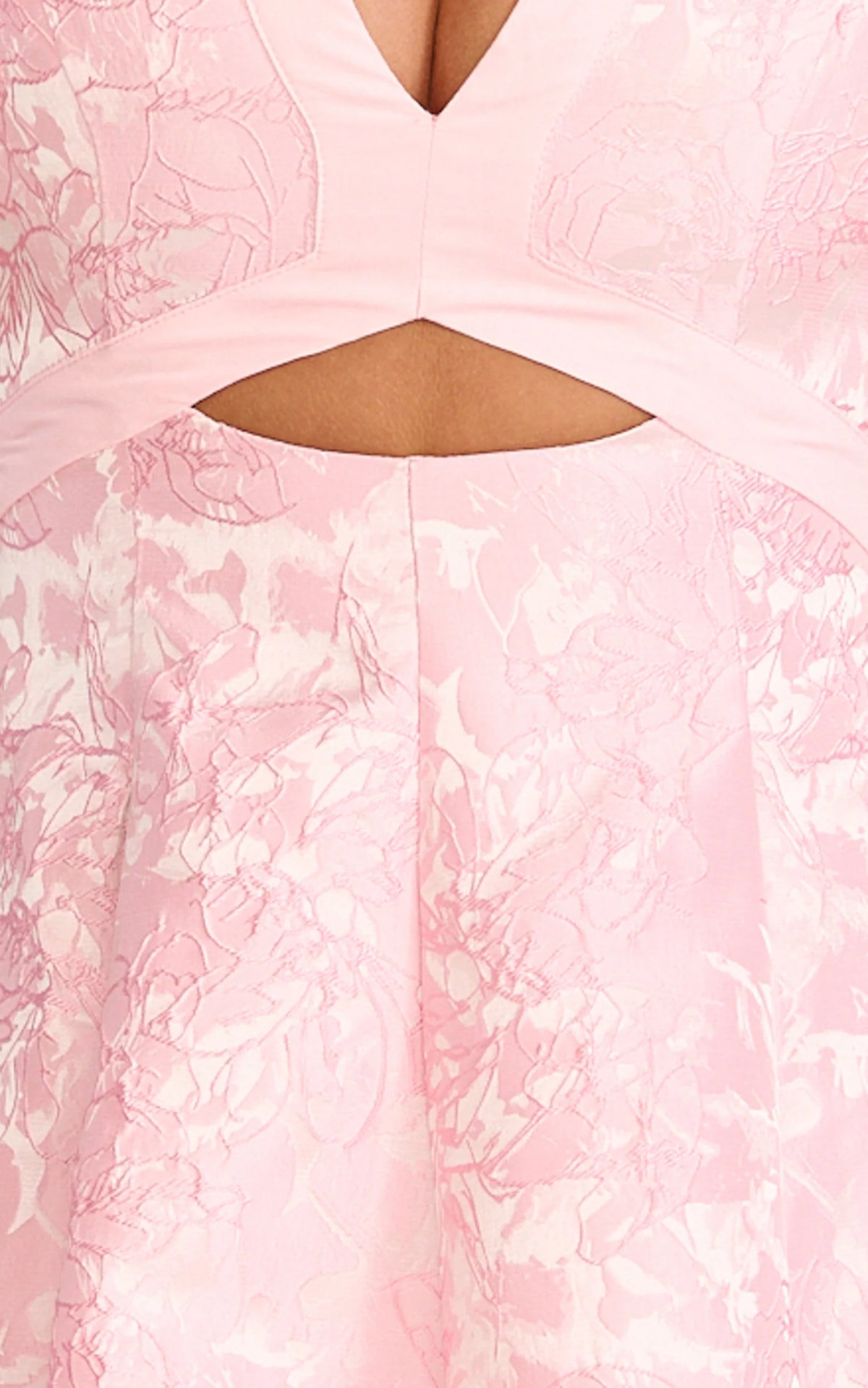 Rosalie Mini Dress - Floral Jacquard V Neck Fit and Flare Dress in Pink