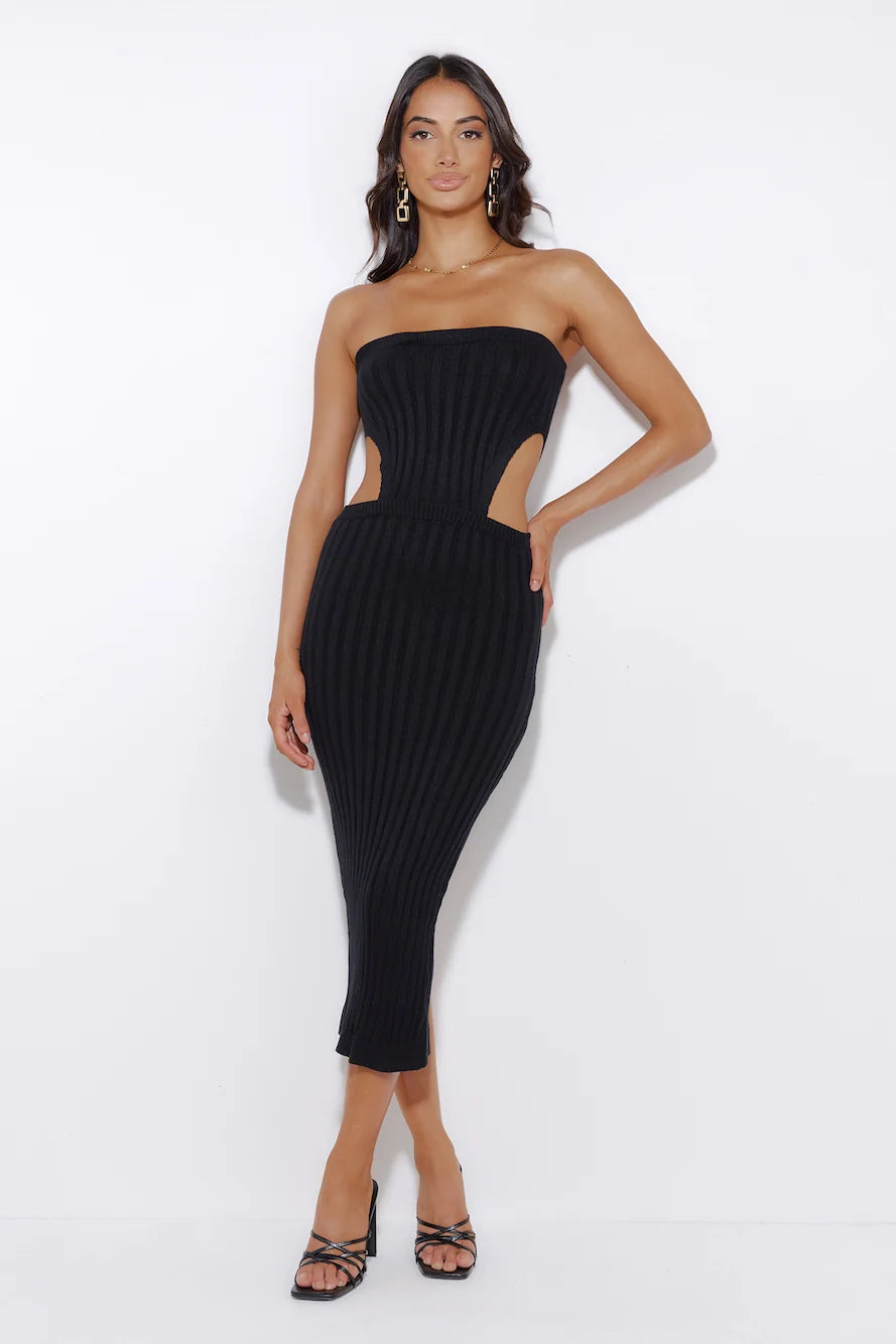Everyday Style Ribbed Midi Dress Forest Green
