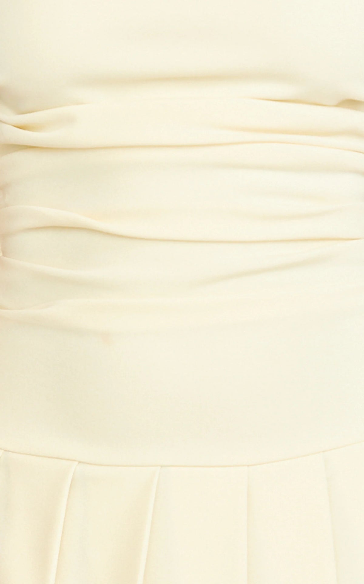 Daisy Mini Dress - Off Shoulder Ruched Pleated Skirt Dress in Cream