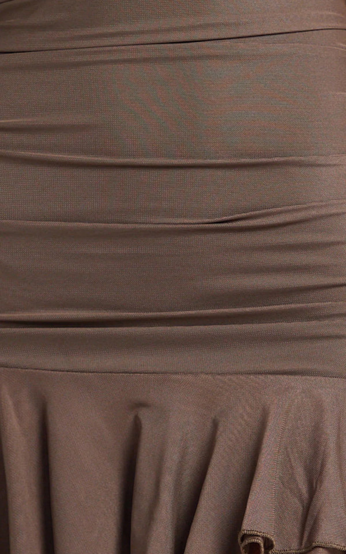 Haylee Mini Dress - Mesh Strapless Drop Waist Dress in Chocolate