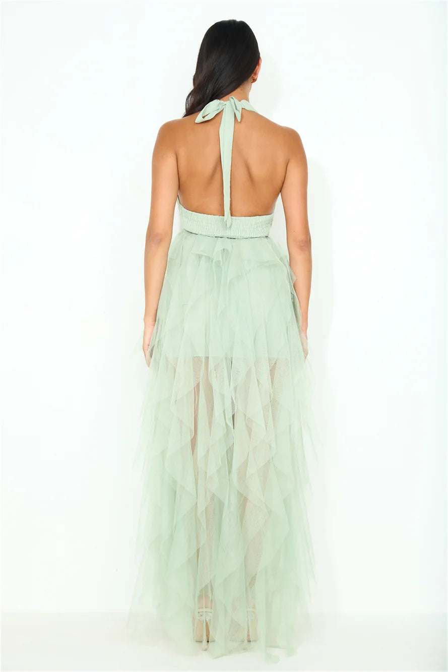 Into The Middle Tulle Halter Maxi Dress Pink