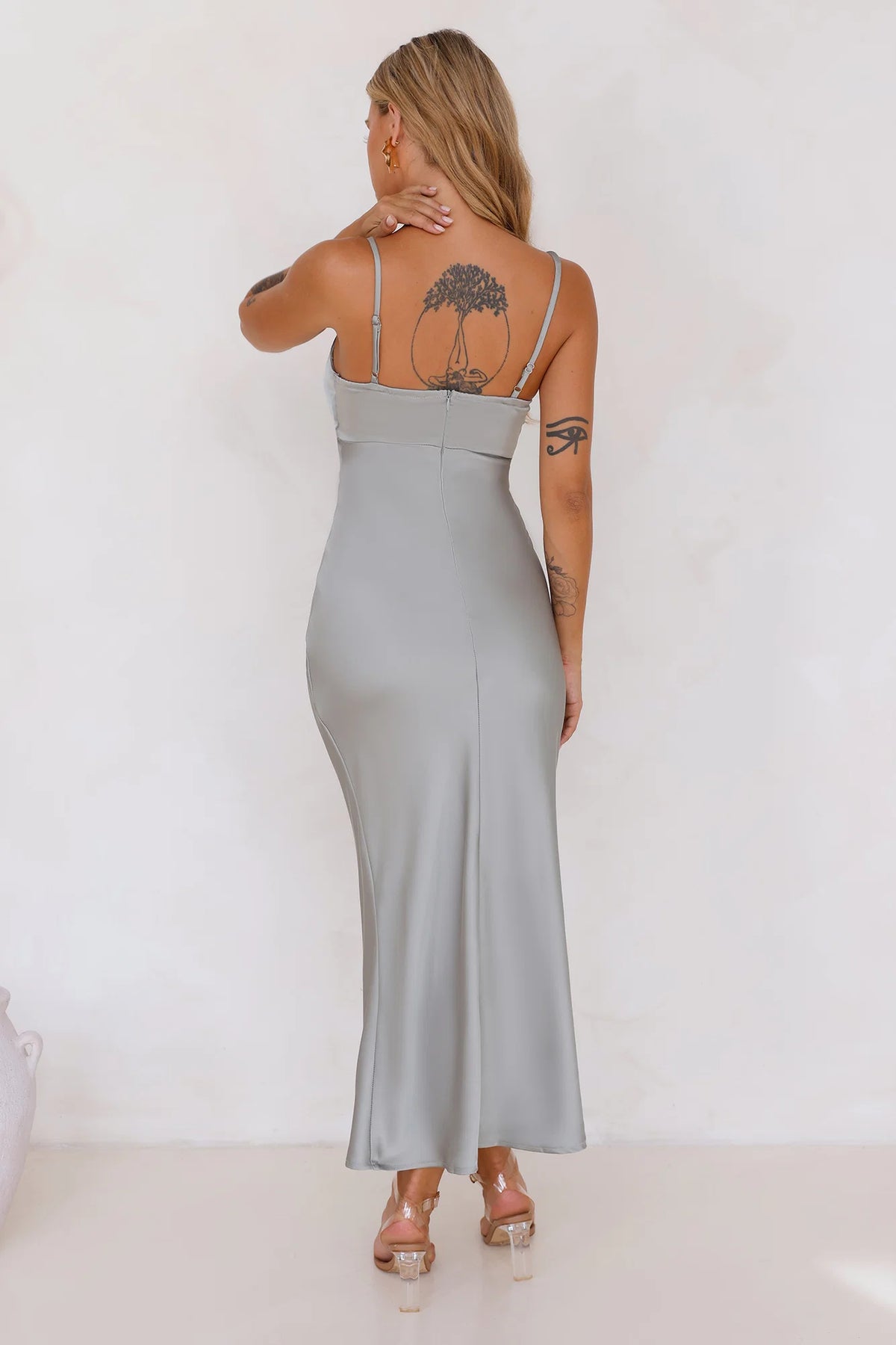 Style Compass Satin Midi Dress Blue