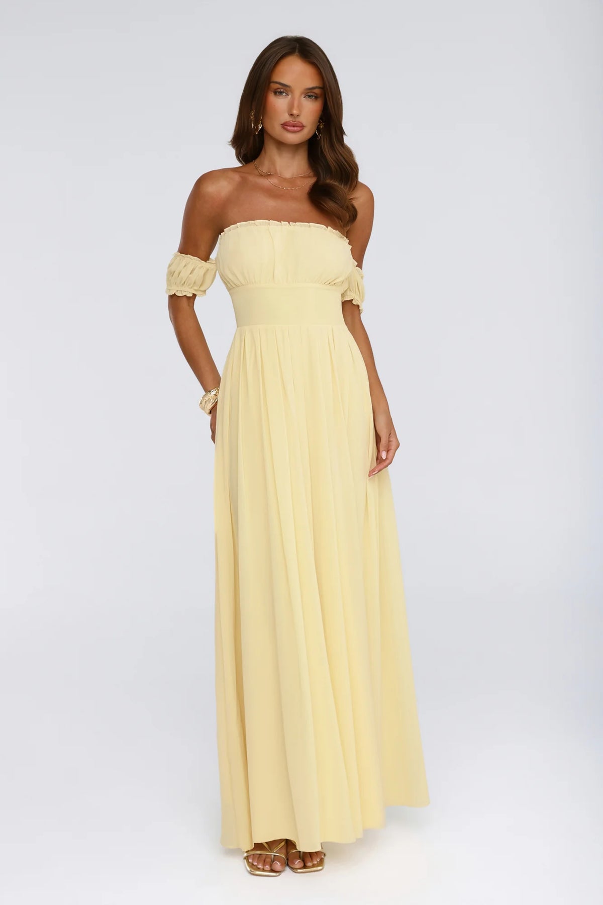 Ocean Aura Off Shoulder Maxi Dress Yellow