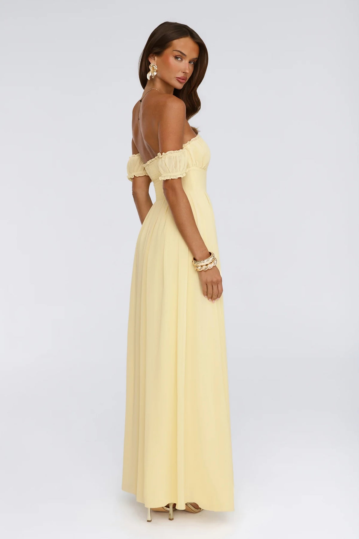 Ocean Aura Off Shoulder Maxi Dress Yellow