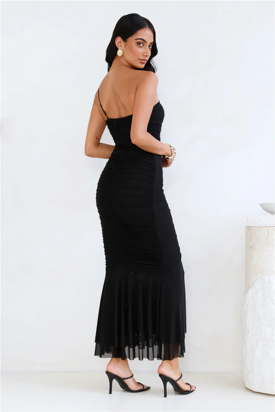 Style Night One Shoulder Mesh Midi Dress Pink