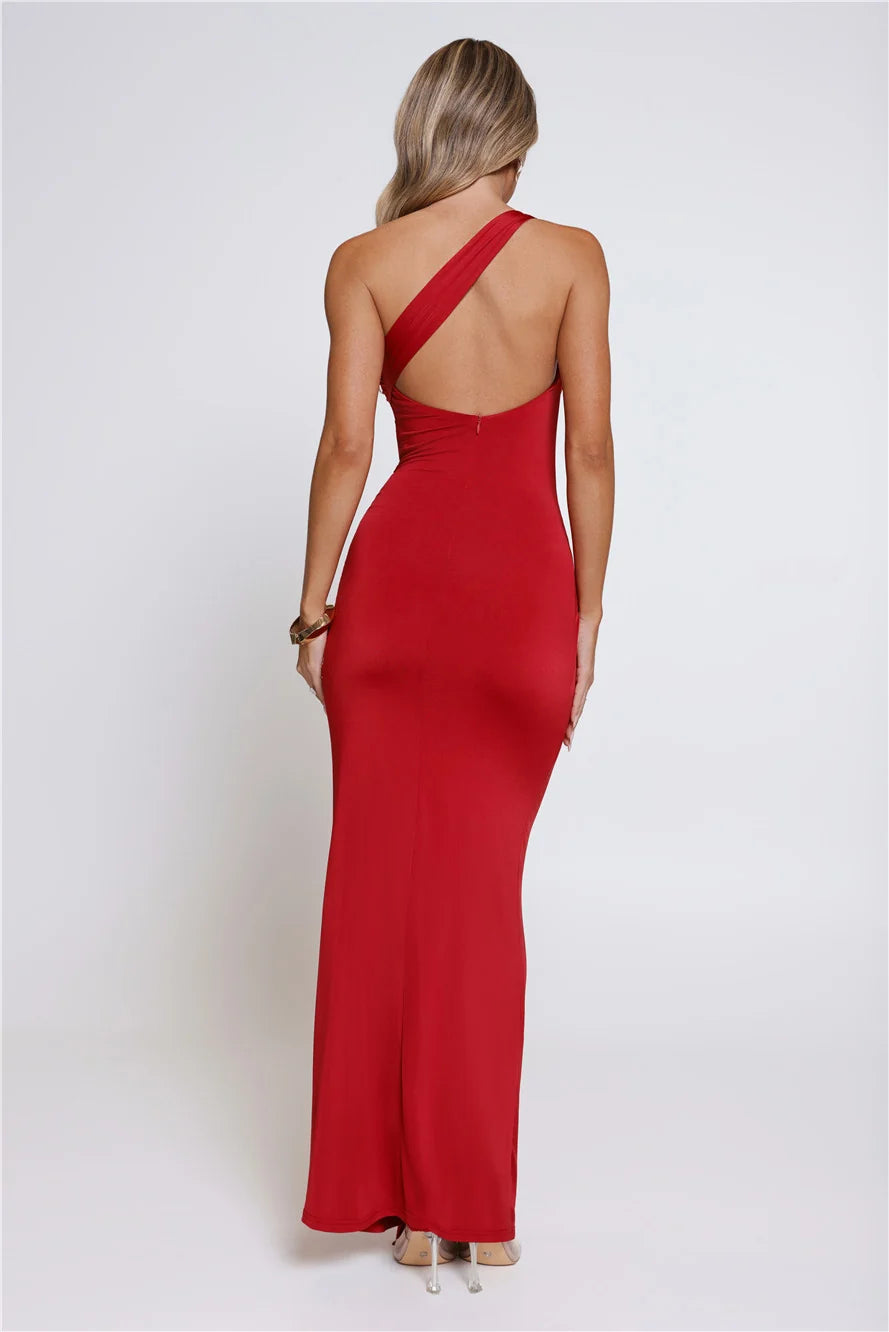 Love This Feeling One Shoulder Maxi Dress Navy