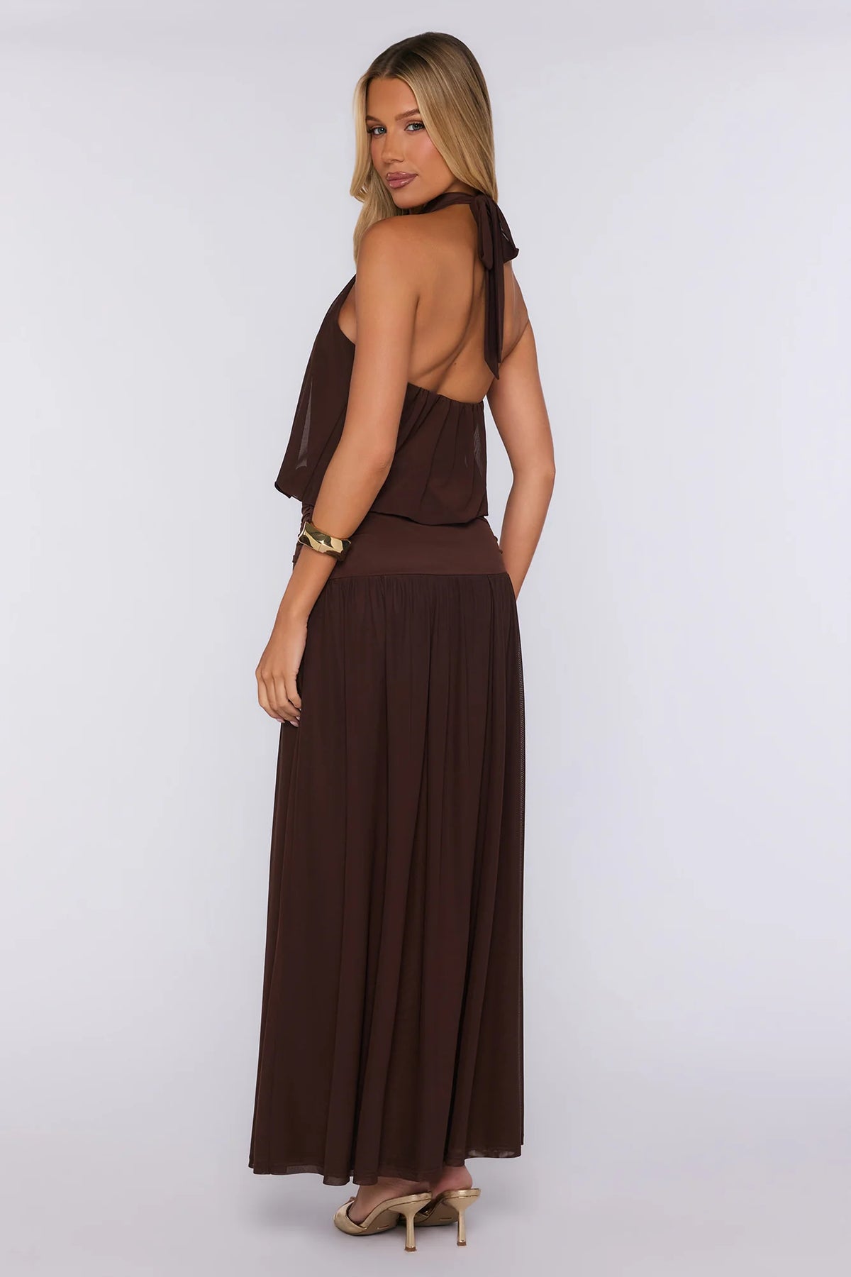 Dreamy Flowy Halter Maxi Dress Light Blue