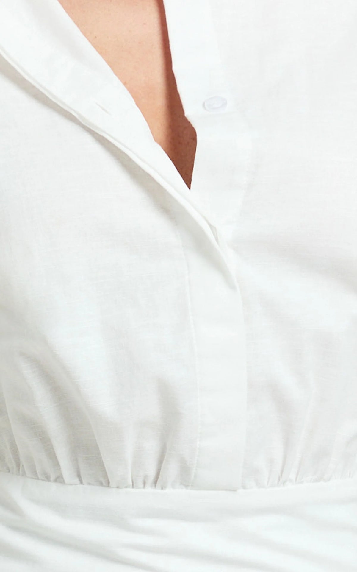 Muriel Mini Dress - Blouson Linen Blend Shirt Dress in Off White