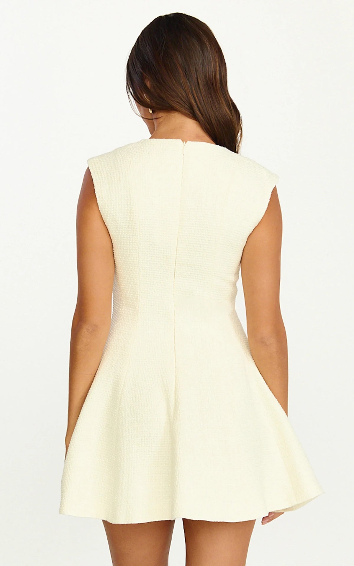 Nelson Mini Dress - Low Cut Boucle Fit & Flare Mini Dress in Wine