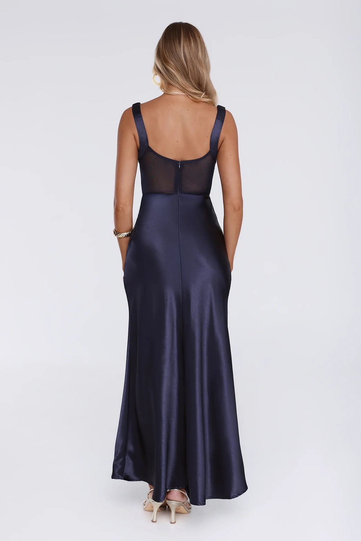 Silky Silk Satin Maxi Dress Navy