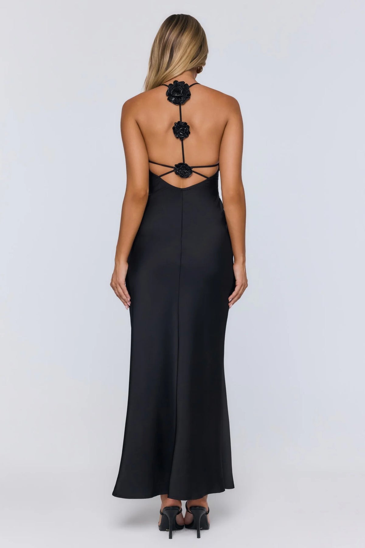 Barely Trying Satin Maxi Dress Black