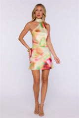 Dress Accordingly Satin Halter Mini Dress Multi