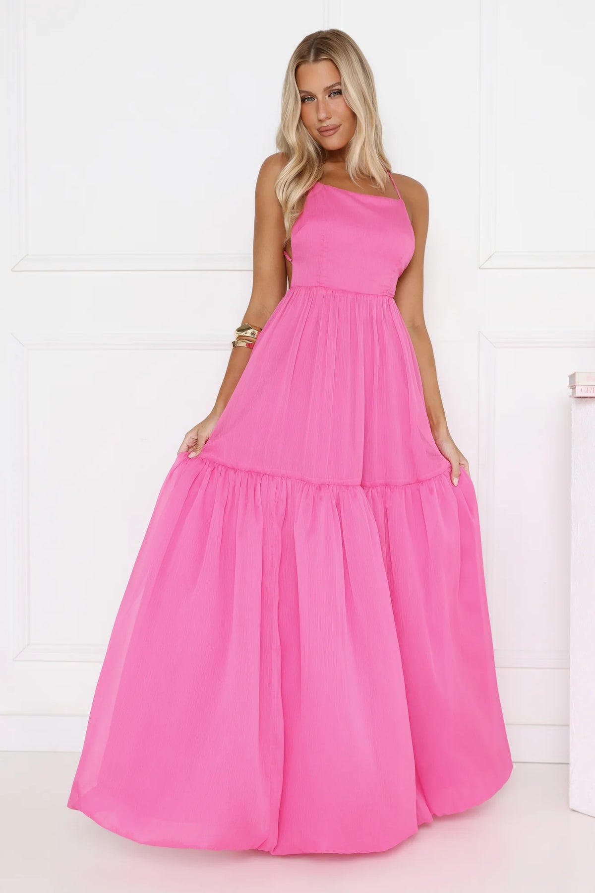 Style Unlocked Bubble Hem Maxi Dress Pink